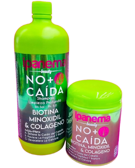 Shampoo y Baño de Crema Ipanema Beauty Anti Caída No + Caída con Biotina, Minoxidil & Colageno